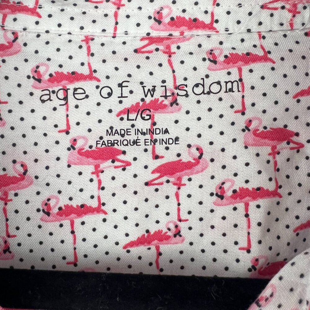 NWT Age of Wisdom Mens Short Sleeve Button Down Shirt Size L Flamingo Micro‎ Dot - Picture 2 of 7